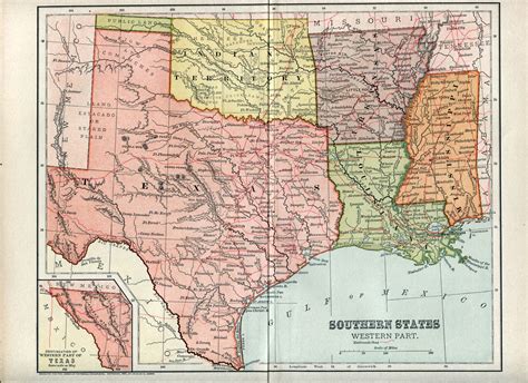 1883 Map Usa Texas And Oklahoma Territory W Railroad