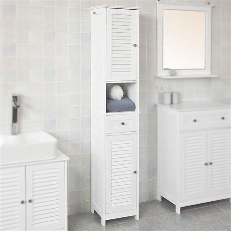 Haotian White Floor Standing Tall Bathroom Storage Cabinet