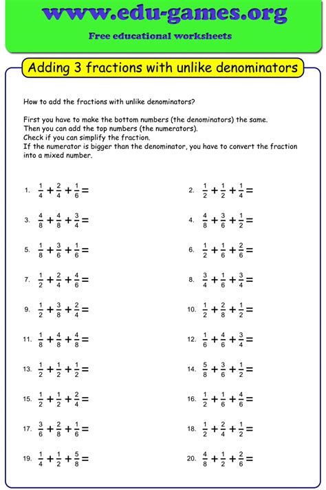 Adding Fractions With Common Denominators Worksheet