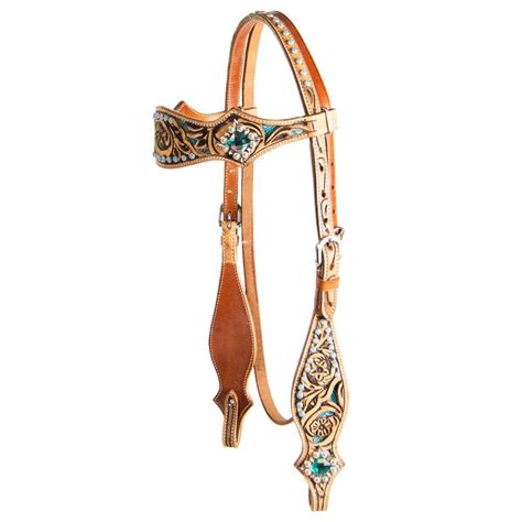 krazy girl teal floral stone browband headstall features turquoise square concho floral