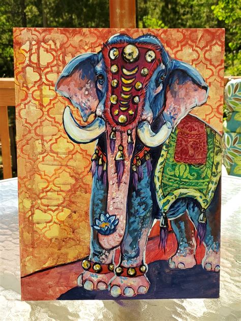Original Acrylic Canvas Painting Beautiful Elephant Etsy