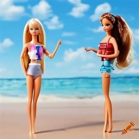 Barbie Doll Standing On The Beach With Umbrellas