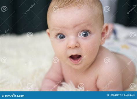 Surprised Baby Newborn Baby Portrait With Funny Shocked Face