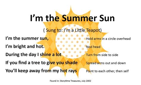 Summertime Song Im The Summer Sun Poetry For Kids Preschool Poems