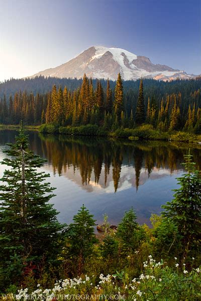 Sunset At Reflection Lakes In Mount Rainier Np