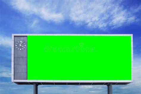 Empty Blank Green Screen Billboard Sign With Blue Sky Background Stock
