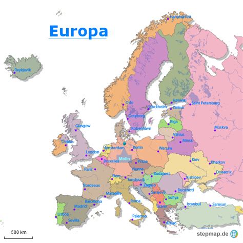 Eine europakarte ist eine leiterplatte für elektronische bauteile, die, meist zusammen mit weiteren solchen karten, gesteckt in einem baugruppenträger. Europakarte einfach/bunt von Helden - Landkarte für Europa