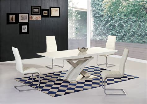 White H Gloss Extending Glass Dining Table Chairs Homegenies