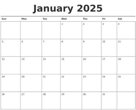 Free January 2025 Calendar With Holidays
