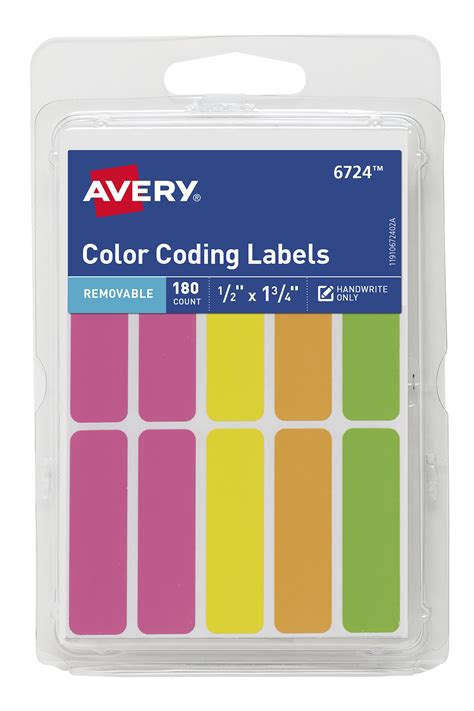 Avery Removable Labels 12 X 1 34 Neon 180 Total 6724