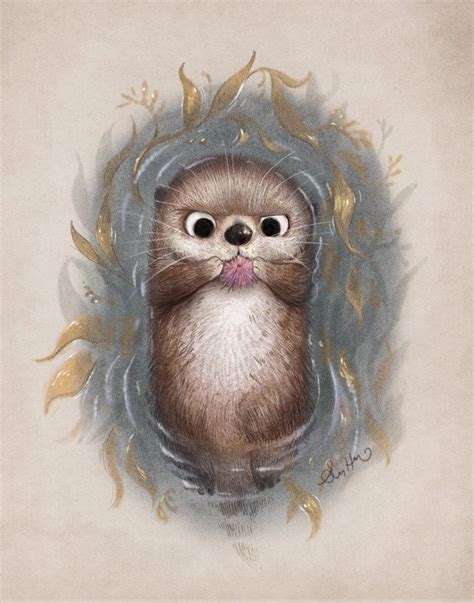 A Very Intent Little Otter Illustration In 2019 Cute Animal