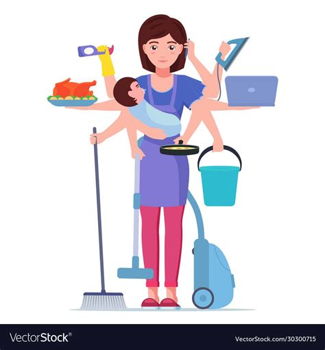 Busy Mom Mother Doing Housework Vector Image On Vectorstock Drawing