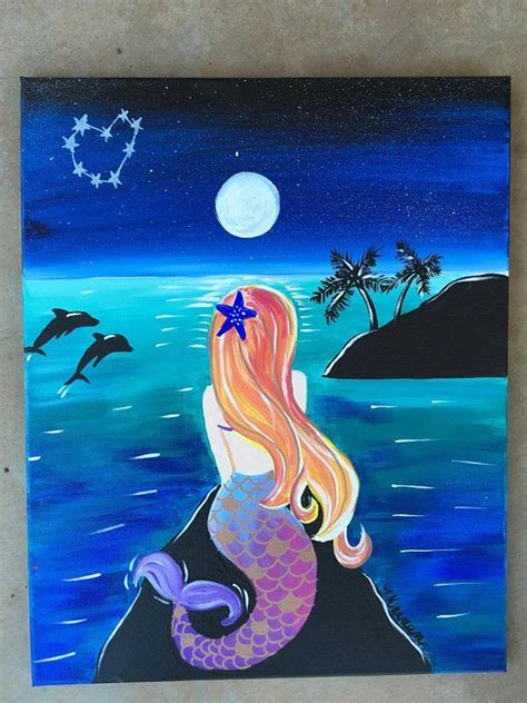 How To Paint Tropical Moon Rise With Ship Mermaid Paintings Canvas