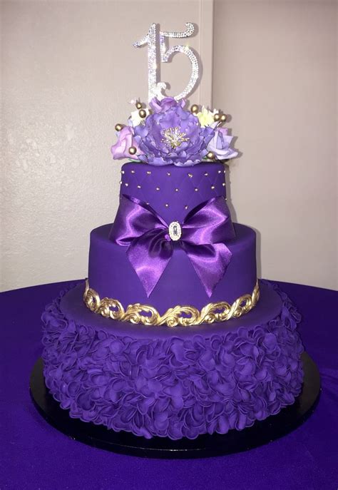 Made This 15 Añera 3 Tier Cake With Gumpaste Flowers And Gold Painted