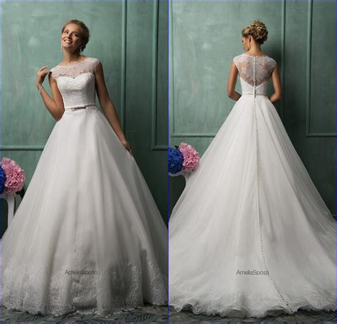 vestido de noiva 2016 hot sale scoop neckline ivory lace wedding dress sleeves long train bridal