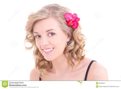 Portrait Of Beautiful Woman With Flower In Her Hair Stock Image Image