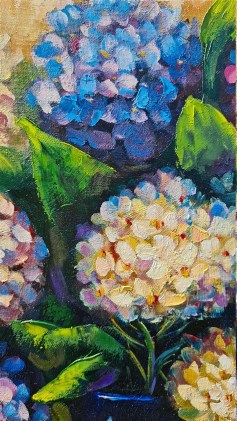 Hydrangeas Original Oil Painting On Canvas Cm X Cm Floral Etsy