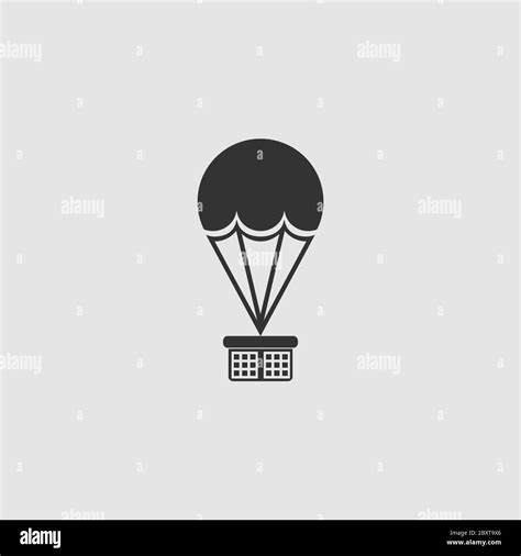 Hot Air Balloon Icon Flat Black Pictogram On Grey Background Vector Illustration Symbol Stock