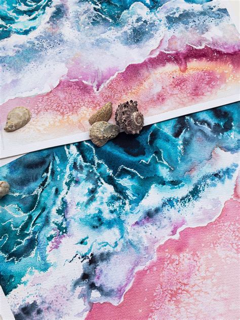 Original Watercolor Sea Abstract Sea Painting Blue Sea Wave Etsy