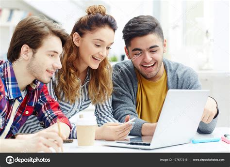 Happy Learners Video Chatting Friends Online — Stock Photo © pressmaster #177677316