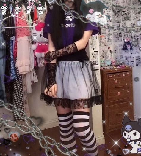 Hello Kitty Sanrio Purple Dark Kawaii Aesthetic Outfit Harajuku Kuromi