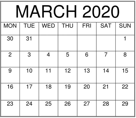 March 4 2020 Calendar Calendar Printables Free Templates