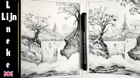 Easy Waterfall For Beginners Ink Drawing Youtube