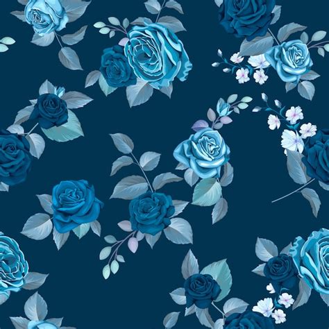 Premium Vector Classic Blue Seamless Pattern With Flowers