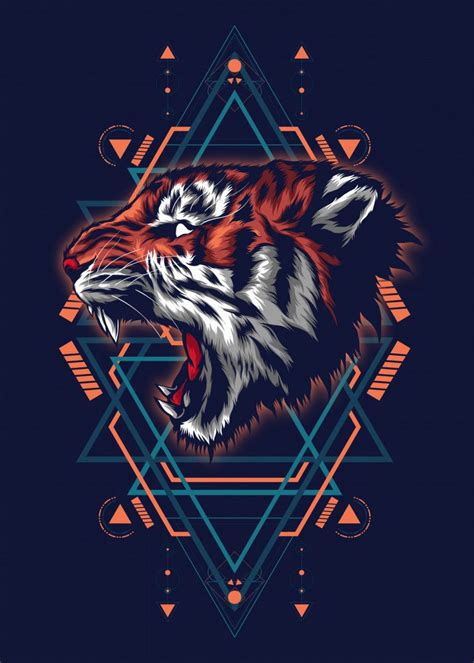 Tiger Sacred Geometry Animals Poster Print Metal Posters In 2020