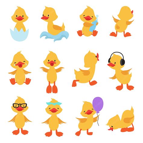 Premium Vector Cute Chicks Cartoon Yellow Ducks Baby Duck Vector Set
