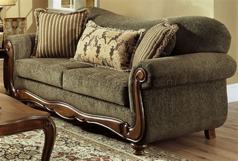 Pine Fabric Traditional Sofa And Loveseat Set Wrolled Arms