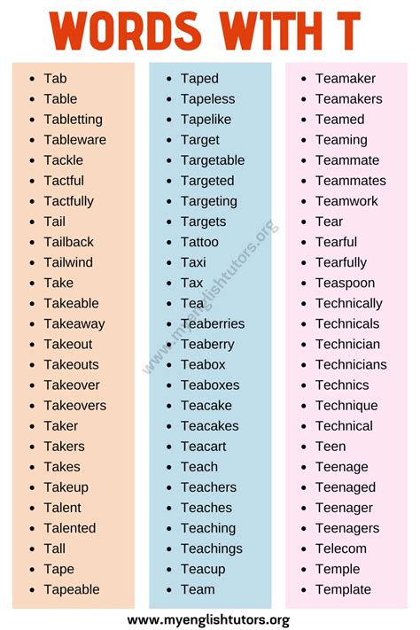 Words That Start With T List Of 180 Words That Start With T In