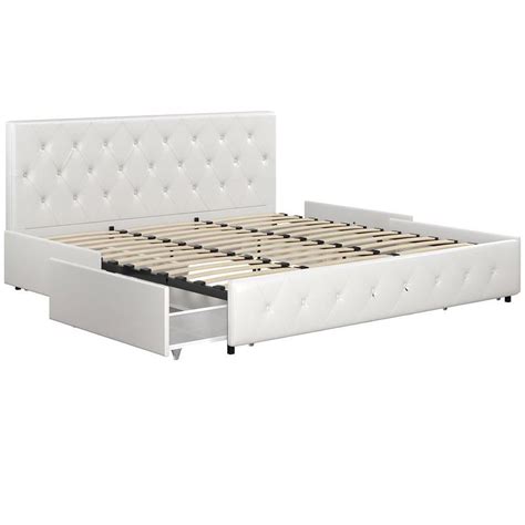 Dhp Dean White Faux Leather Upholstered King Bed With Storage