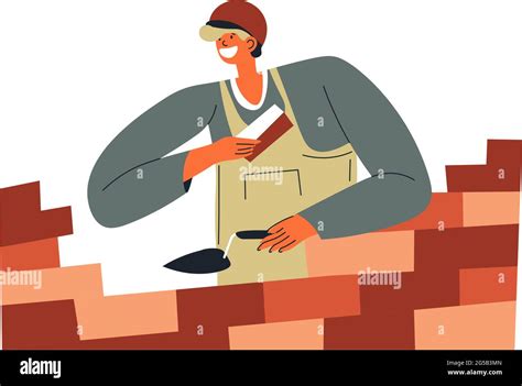 Bricklayer Worker With Cement And Bricks Vector Stock Vector Image