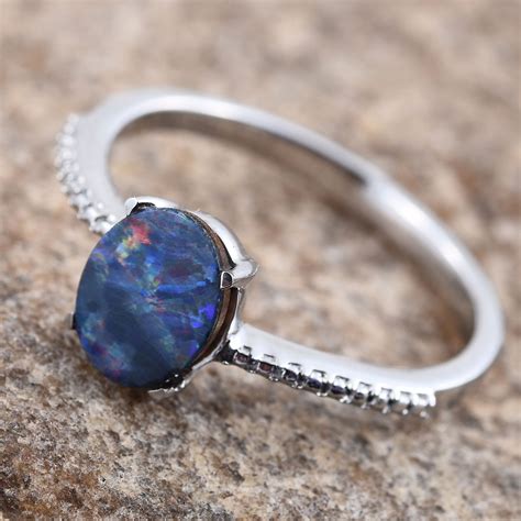 Natural Australian Boulder Opal Stainless Steel Solitaire Ring Size 10