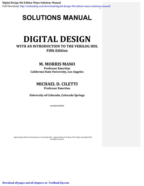 Digital Design 5th Edition Mano Solutions Manual By Jameskc98 Issuu