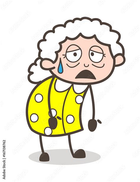 Cartoon Tired Old Lady Face Expression Vector Illustration Stock Vector