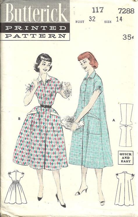 Butterick 7288 Vintage 50s Sewing Pattern Dress Morning Etsy