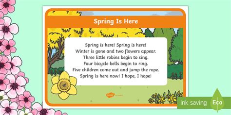Spring Is Here Poem Ks1 Primary Resources Twinkl