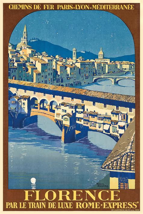 1921 Florence Italy Ponte Vecchio Travel Poster By Retro Graphics