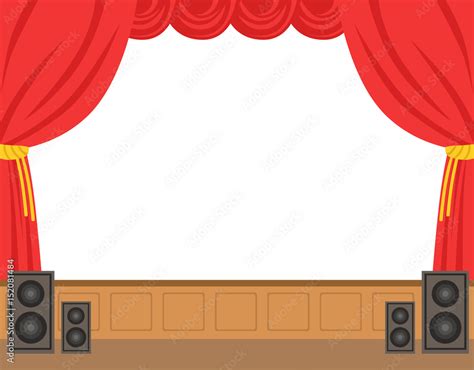 Theater Stage With Opened Red Curtain Colorful Cartoon Character