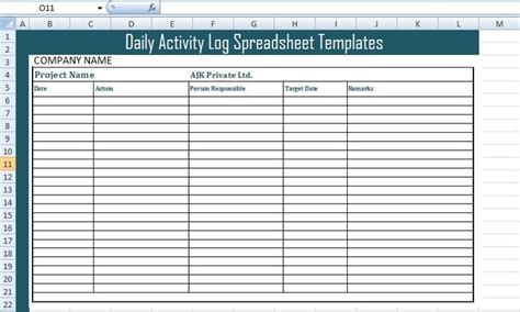 Daily Activity Log Template Excel Spreadsheet Template Daily