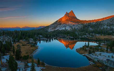 Sunset Mountain Rocky Mountain Top Lake Reflecting In Water Hd Desktop Wallpaper