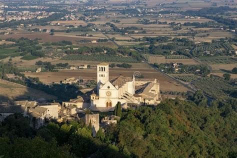 panoramic view of assisi in the province of perugia in the umbria region of italy editorial