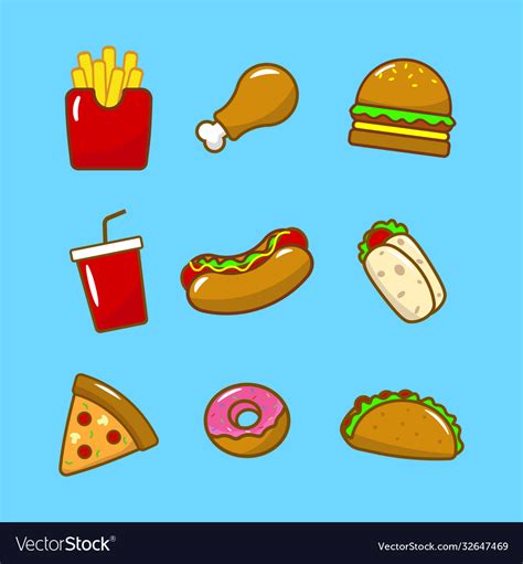 Fast Food Set Royalty Free Vector Image Vectorstock