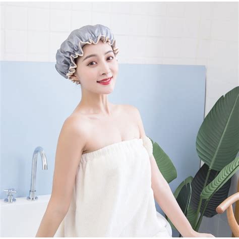 Double Layer Shower Cap Reusable Bath Cap Double Hair Waterproof Bath