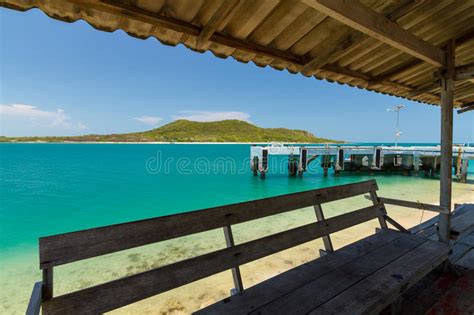Emerald Green Water And Blue Sky With Jetty Stock Photo Image Of