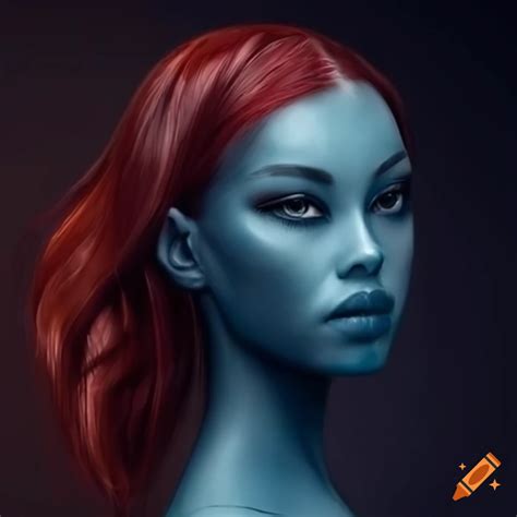 Character Design Of A Blue Skinned Alien Girl With Maroon Hair On Craiyon