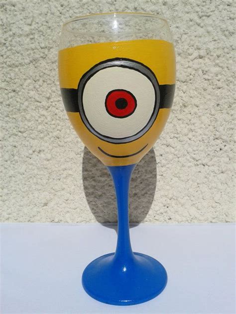 Yellow Minion Design Wine Glass Minion Glasses Yellow Minion Minion
