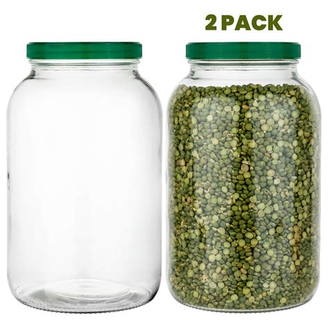 2 Pack 1 Gallon Mason Jar Glass Jar Wide Mouth With Green Plastic